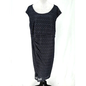 Connected Dress Plus Size 24W Black Lace Stretch Knit Lined Ruched Side Cap Slv